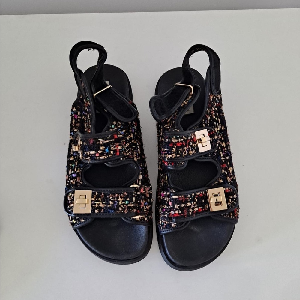 Multi color gold buckle sandals